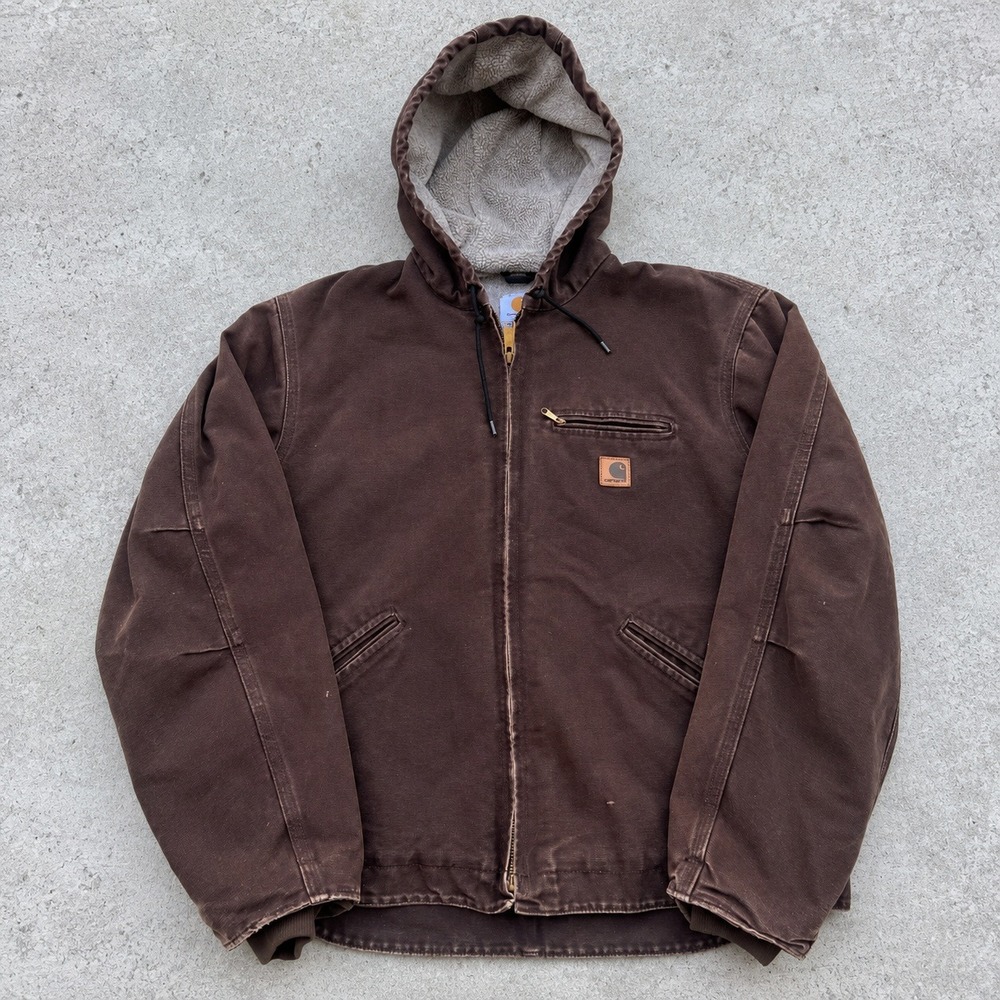 Carhartt J141 DKB Sandstone Sierra Jacket Sherpa Lined Dark Brown Mens Large